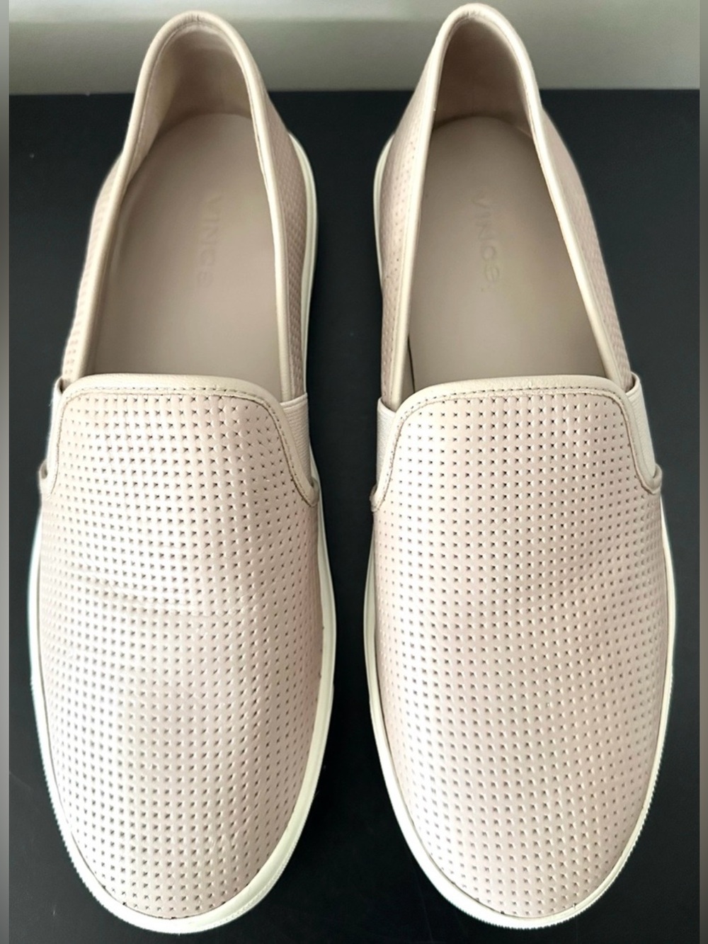 Vince Blush Pink Perforated Leather Slip On Sneakers Sz 9 EUC